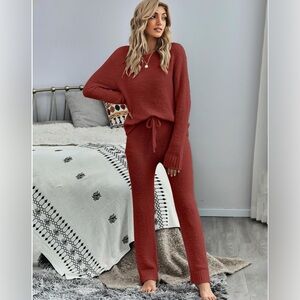 NWT luvamia Women's Casual Set,Long Sleeve Knitted Fleece Fluffy Loungewear SZ L